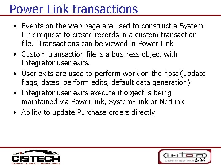 Power Link transactions • Events on the web page are used to construct a