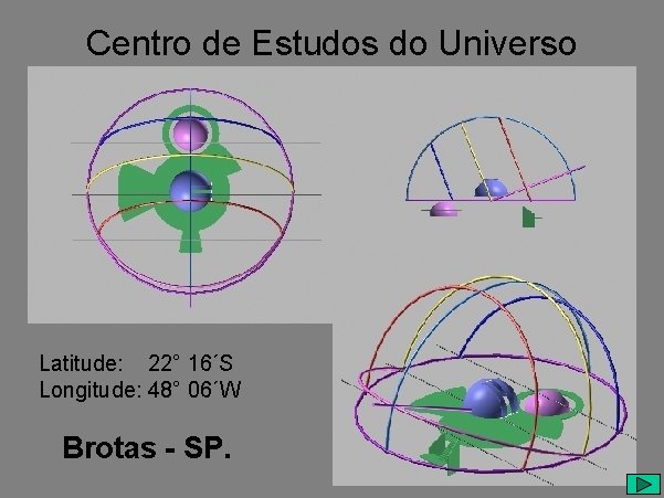 Centro de Estudos do Universo Latitude: 22° 16´S Longitude: 48° 06´W Brotas - SP.