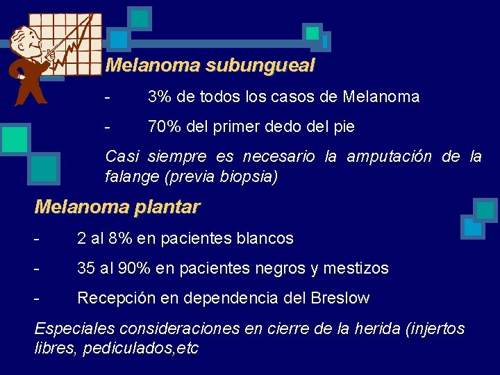 Melanoma subungueal - 3% de todos los casos de Melanoma - 70% del primer