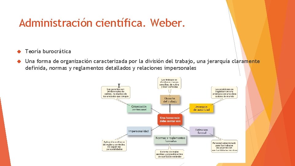 Administración científica. Weber. Teoría burocrática Una forma de organización caracterizada por la división del