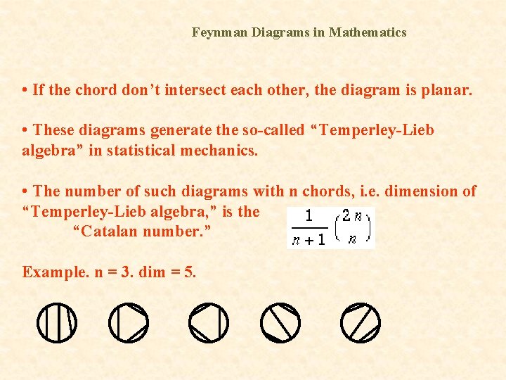 Feynman Diagrams in Mathematics • If the chord don’t intersect each other, the diagram