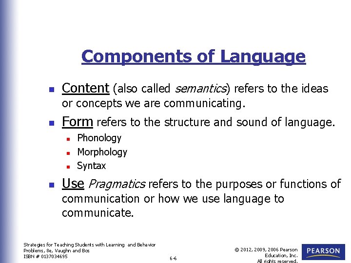 Components of Language n Content (also called semantics) refers to the ideas or concepts