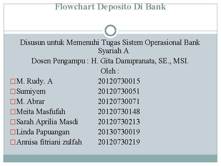 Flowchart Deposito Di Bank Disusun untuk Memenuhi Tugas Sistem Operasional Bank Syariah A Dosen