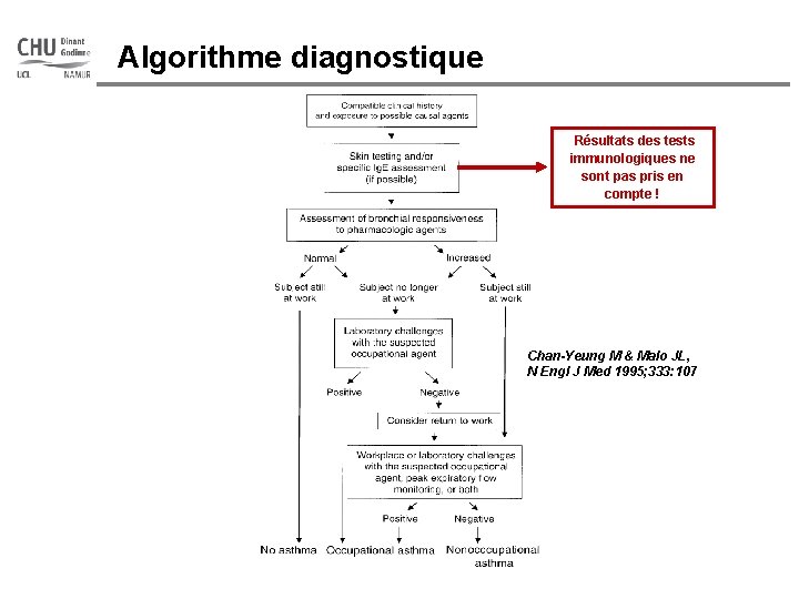 Algorithme diagnostique Résultats des tests immunologiques ne sont pas pris en compte ! Chan-Yeung