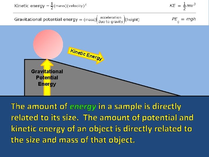 Kine ti c En ergy Gravitational Potential Energy The amount of energy in a