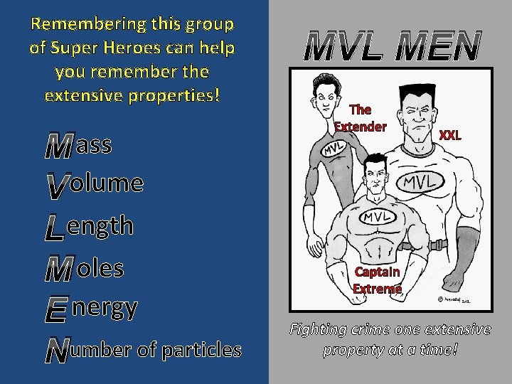 Remembering this group of Super Heroes can help you remember the extensive properties! M