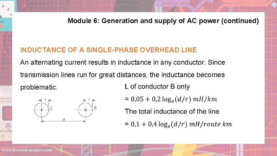 Module 6: Generation and supply of AC power (continued) INDUCTANCE OF A SINGLE-PHASE OVERHEAD Module 6: Generation and supply of AC power (continued) INDUCTANCE OF A SINGLE-PHASE OVERHEAD