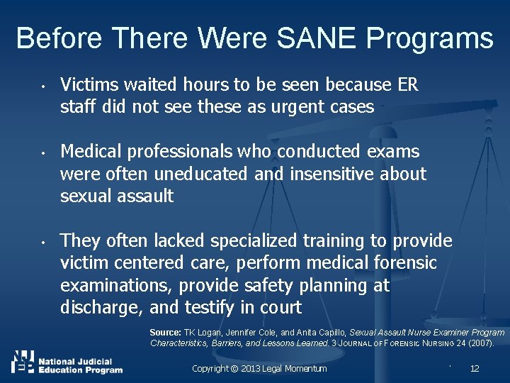 Before There Were SANE Programs • • • Victims waited hours to be seen