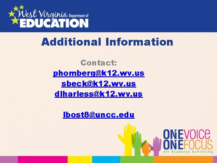 Additional Information Contact: phomberg@k 12. wv. us sbeck@k 12. wv. us dlharless@k 12. wv.