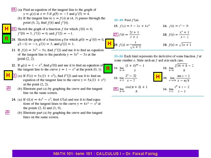 H R H H MATH 101 - term 101 : CALCULUS I – Dr.