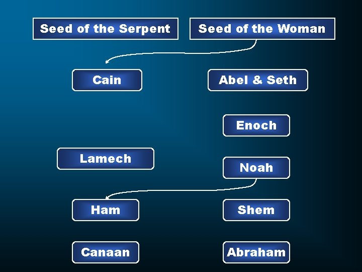 Seed of the Serpent Cain Seed of the Woman Abel & Seth Enoch Lamech