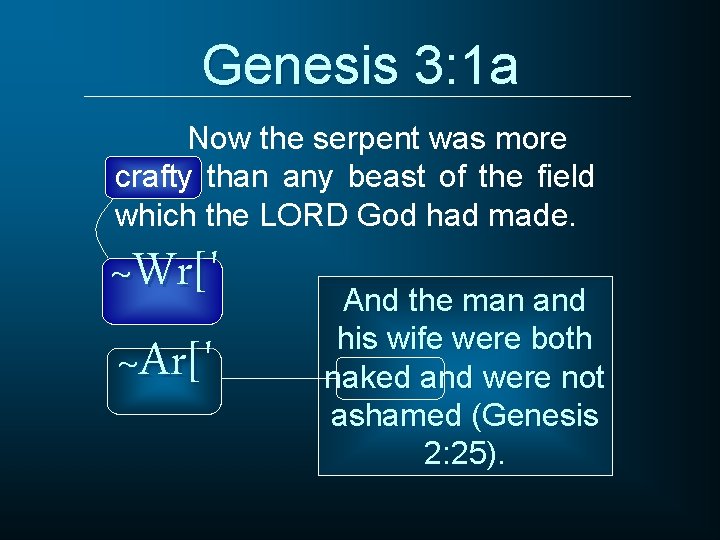 Genesis 3: 1 a Now the serpent was more crafty than any beast of