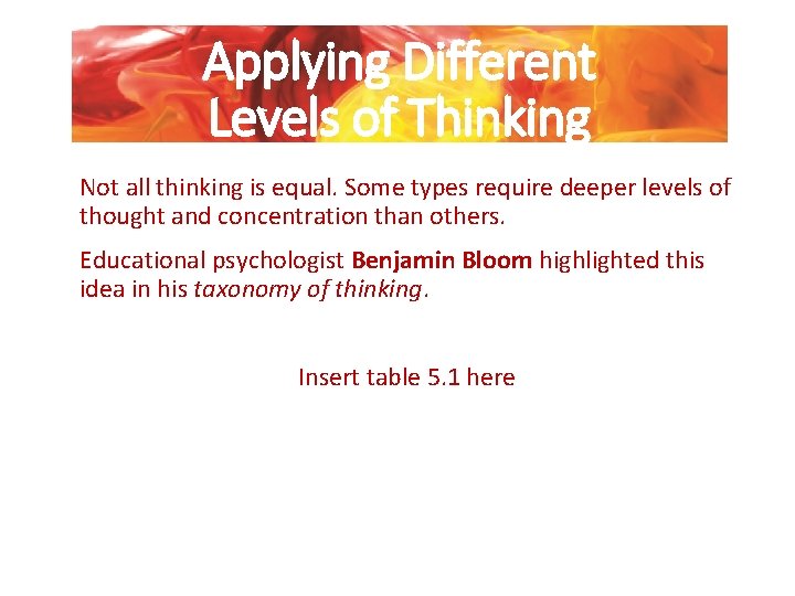 Applying Different Levels of Thinking Not all thinking is equal. Some types require deeper