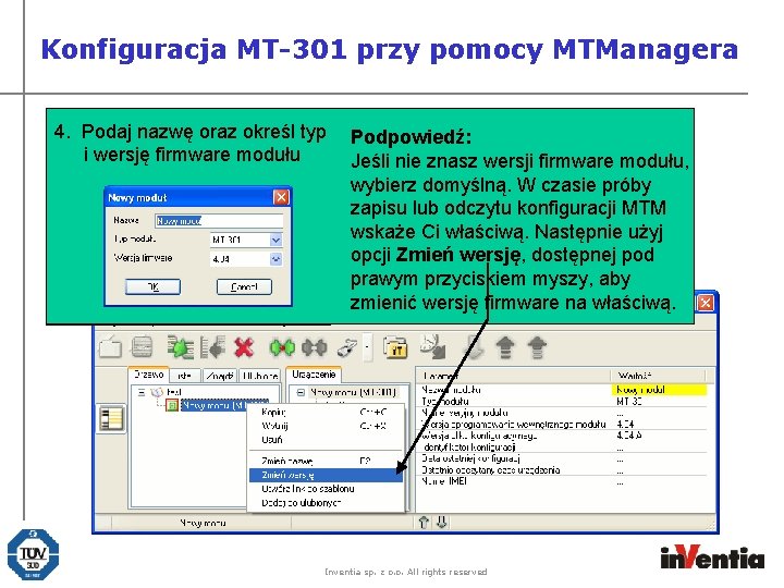 Konfiguracja MT-301 przy pomocy MTManagera 4. Podaj nazwę oraz określ typ i wersję firmware