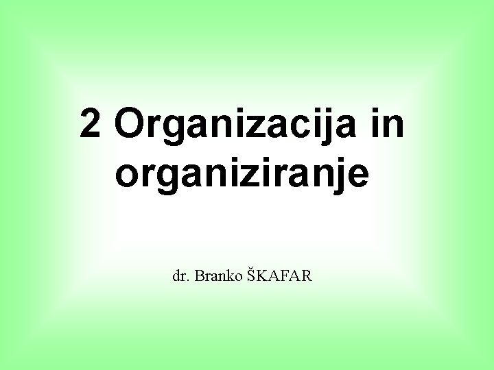 2 Organizacija in organiziranje dr. Branko ŠKAFAR 