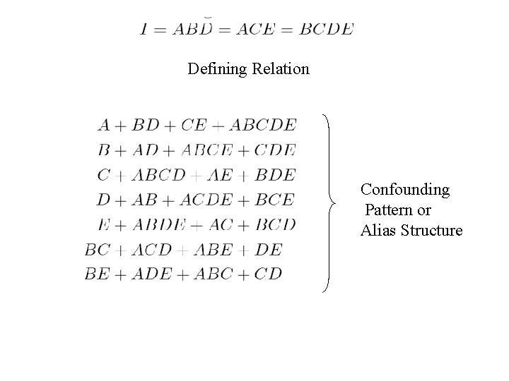 Defining Relation Confounding Pattern or Alias Structure 