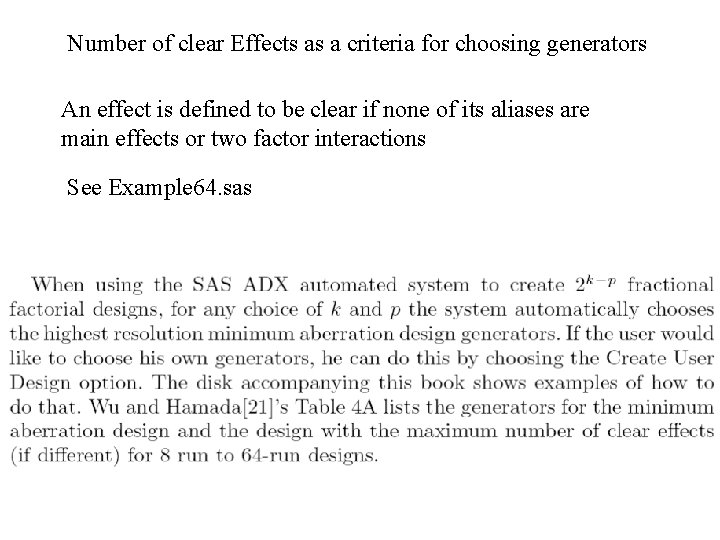 Number of clear Effects as a criteria for choosing generators An effect is defined