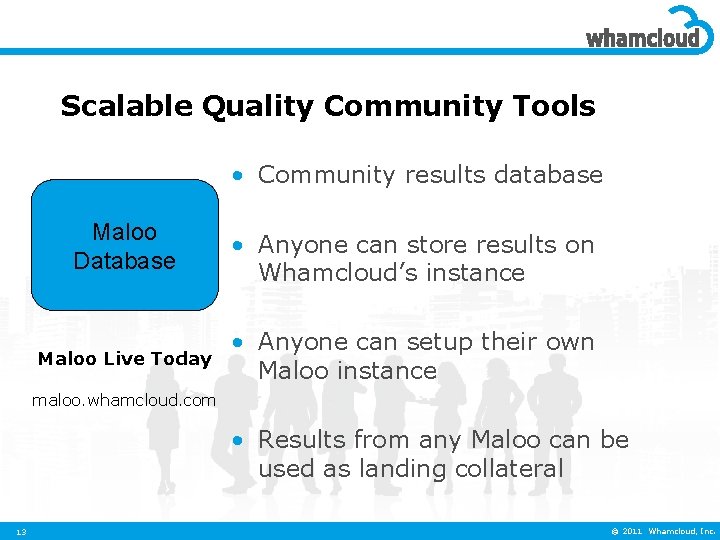 Scalable Quality Community Tools • Community results database Maloo Database Maloo Live Today •