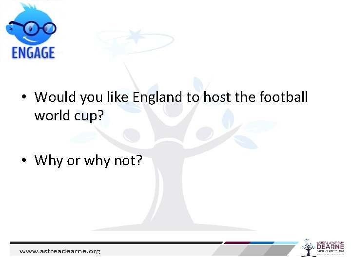  • Would you like England to host the football world cup? • Why