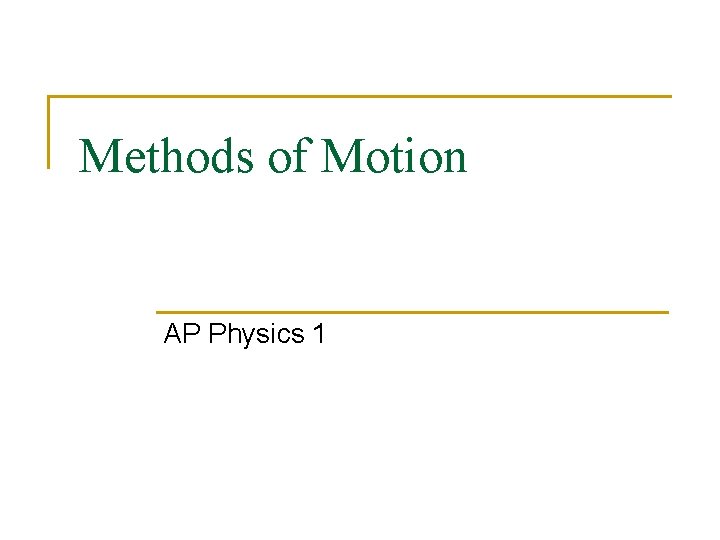 Methods of Motion AP Physics 1 