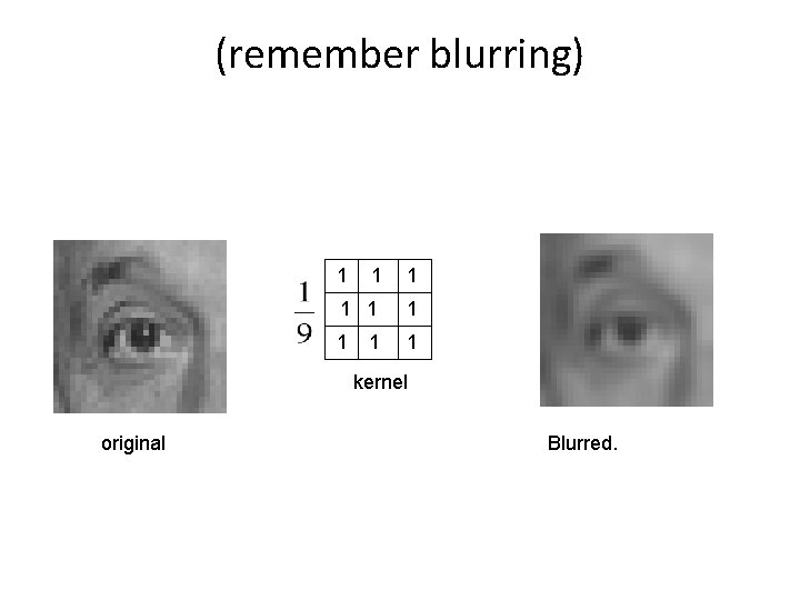 (remember blurring) 1 1 1 1 1 kernel original Blurred. 