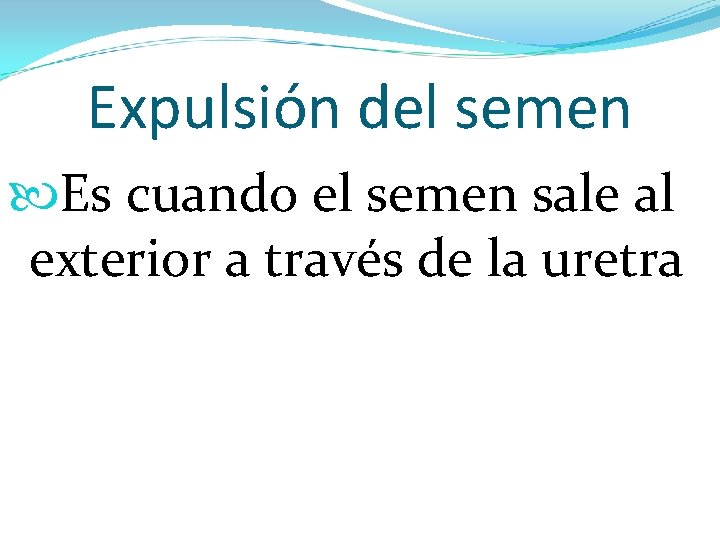 Expulsión del semen Es cuando el semen sale al exterior a través de la