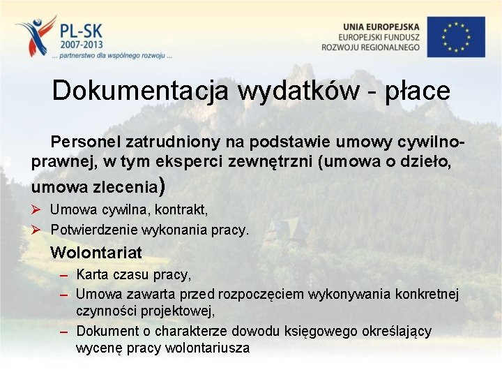 Dokumentacja wydatków - płace Personel zatrudniony na podstawie umowy cywilnoprawnej, w tym eksperci zewnętrzni