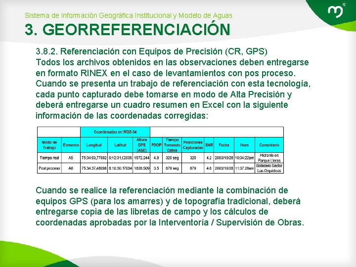 Sistema de Información Geográfica Institucional y Modelo de Aguas 3. GEORREFERENCIACIÓN 3. 8. 2.