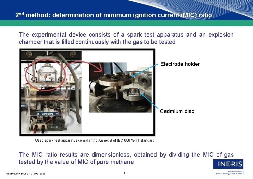 2 nd method: determination of minimum ignition current (MIC) ratio The experimental device consists 2 nd method: determination of minimum ignition current (MIC) ratio The experimental device consists