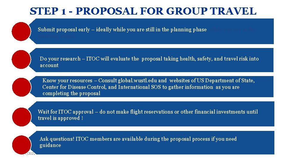STEP 1 - PROPOSAL FOR GROUP TRAVEL Submit proposal early – ideally while you STEP 1 - PROPOSAL FOR GROUP TRAVEL Submit proposal early – ideally while you