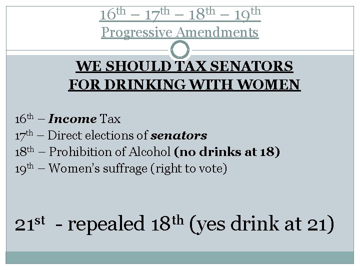 16 th – 17 th – 18 th – 19 th Progressive Amendments WE 16 th – 17 th – 18 th – 19 th Progressive Amendments WE