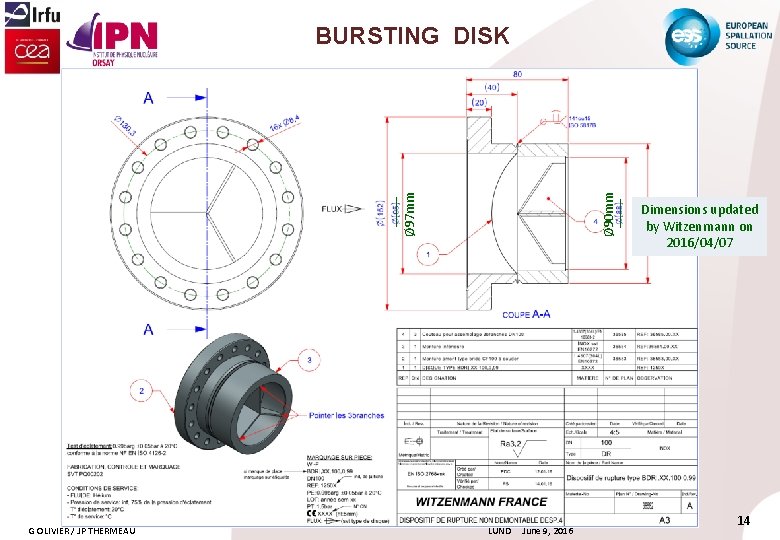 G OLIVIER / JP THERMEAU Ø 90 mm Ø 97 mm BURSTING DISK LUND