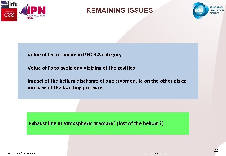 REMAINING ISSUES - Value of Ps to remain in PED 3. 3 category -