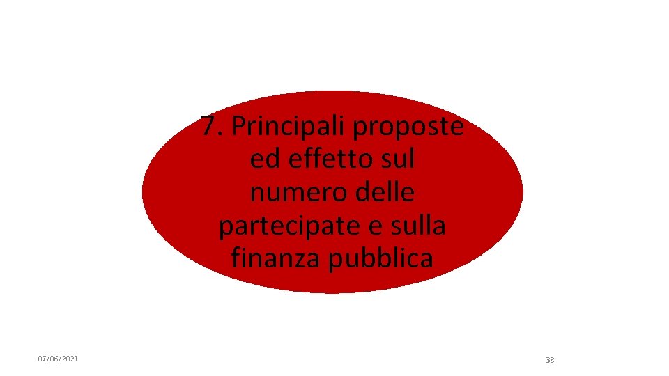 7. Principali proposte ed effetto sul numero delle partecipate e sulla finanza pubblica 07/06/2021