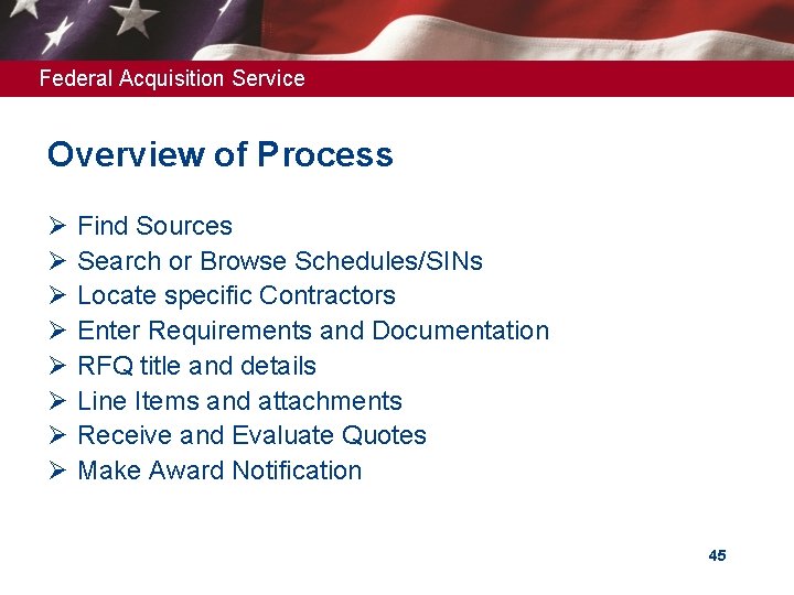 Federal Acquisition Service Overview of Process Ø Ø Ø Ø Find Sources Search or