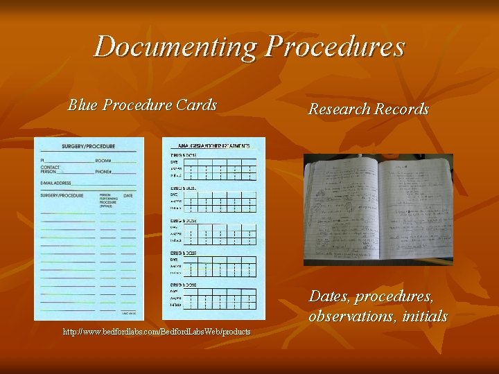 Documenting Procedures Blue Procedure Cards Research Records Dates, procedures, observations, initials http: //www. bedfordlabs. Documenting Procedures Blue Procedure Cards Research Records Dates, procedures, observations, initials http: //www. bedfordlabs.