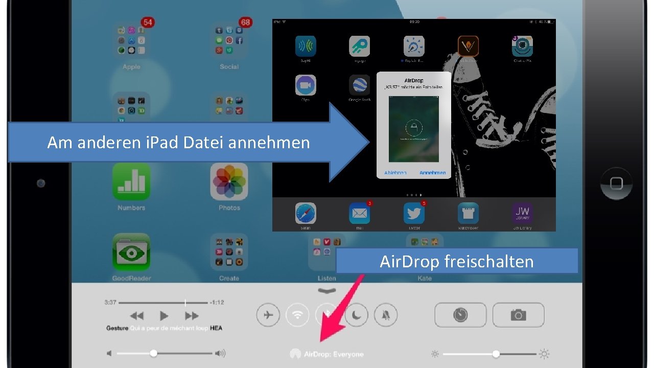 Am anderen i. Pad Datei annehmen Air. Drop freischalten Am anderen i. Pad Datei annehmen Air. Drop freischalten