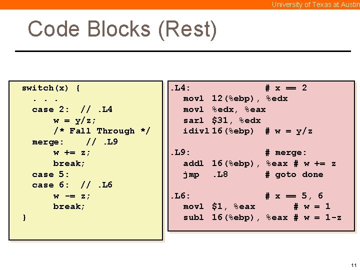 University of Texas at Austin Code Blocks (Rest) switch(x) {. . . case 2: