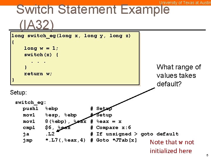 University of Texas at Austin Switch Statement Example (IA 32) long switch_eg(long x, long