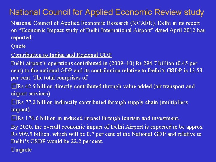 National Council for Applied Economic Review study National Council of Applied Economic Research (NCAER),