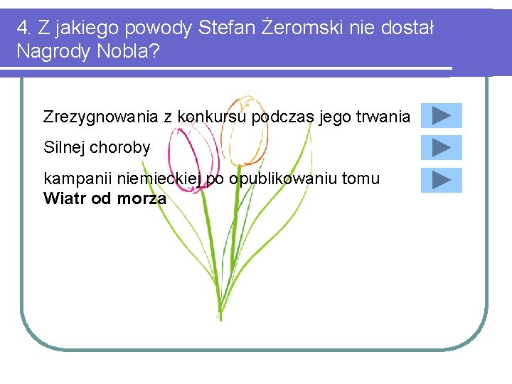 4. Z jakiego powody Stefan Żeromski nie dostał Nagrody Nobla? Zrezygnowania z konkursu podczas