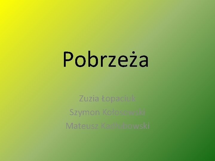 Pobrzeża Zuzia Łopaciuk Szymon Kołosowski Mateusz Kadłubowski 