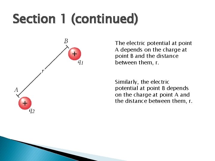 Section 1 (continued) The electric potential at point A depends on the charge at