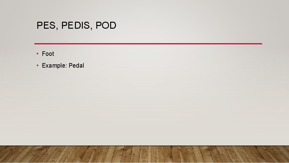 PES, PEDIS, POD • Foot • Example: Pedal 