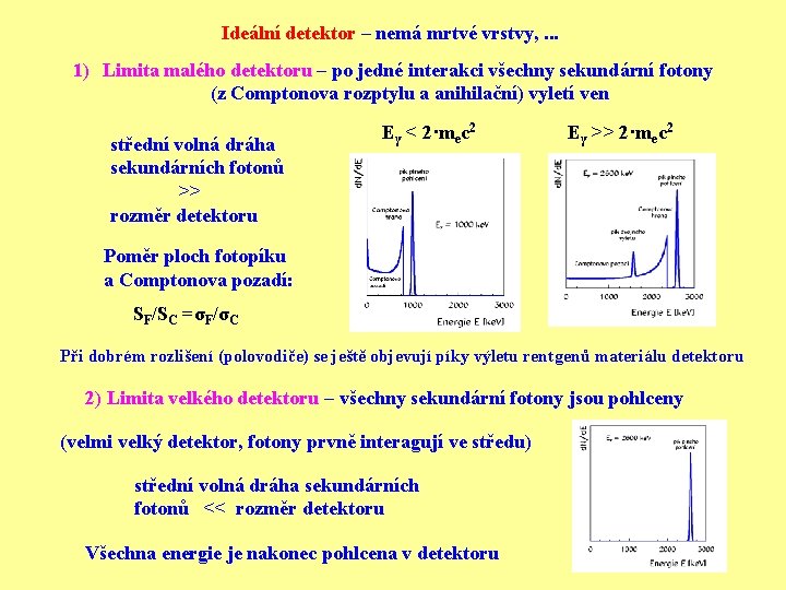 Ideální detektor – nemá mrtvé vrstvy, . . . 1) Limita malého detektoru –