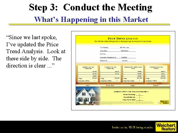 Step 3: Conduct the Meeting What’s Happening in this Market “Since we last spoke,