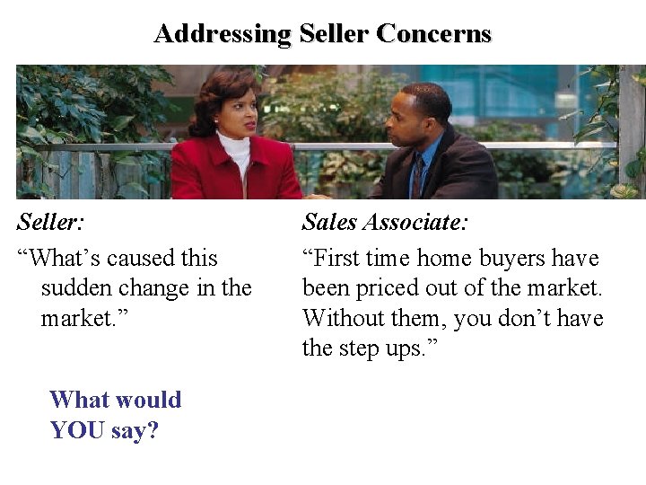 Addressing Seller Concerns Seller: “What’s caused this sudden change in the market. ” What