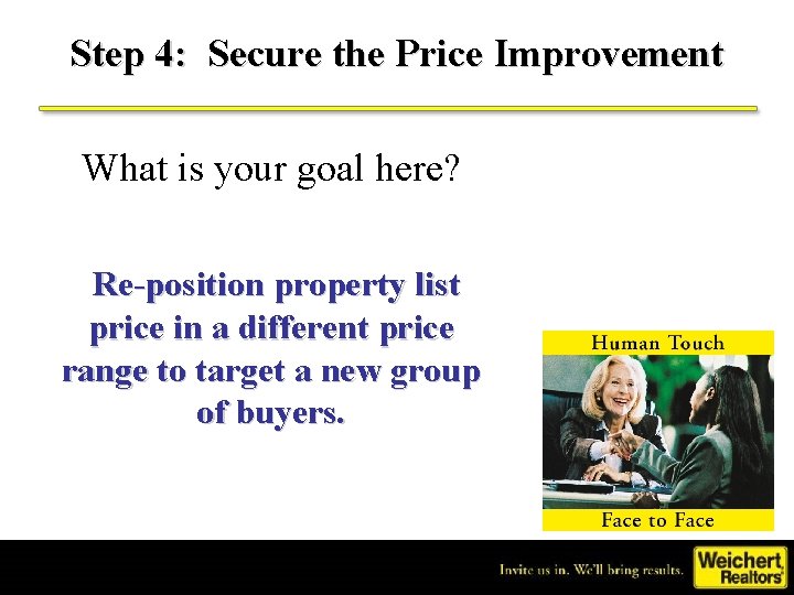 Step 4: Secure the Price Improvement What is your goal here? Re-position property list