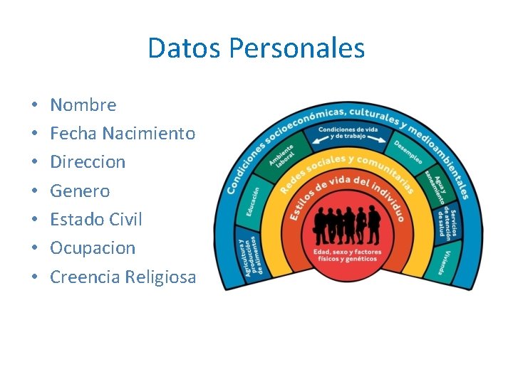 Datos Personales • • Nombre Fecha Nacimiento Direccion Genero Estado Civil Ocupacion Creencia Religiosa