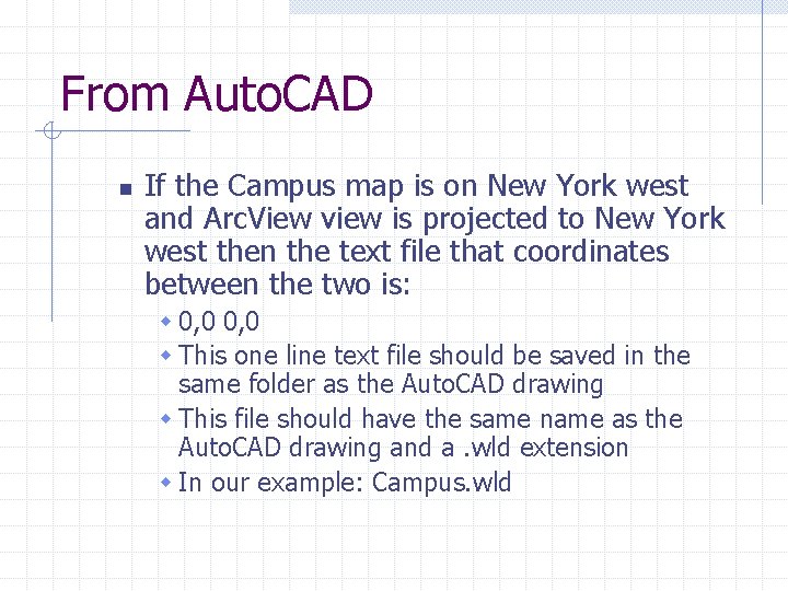 From Auto. CAD n If the Campus map is on New York west and